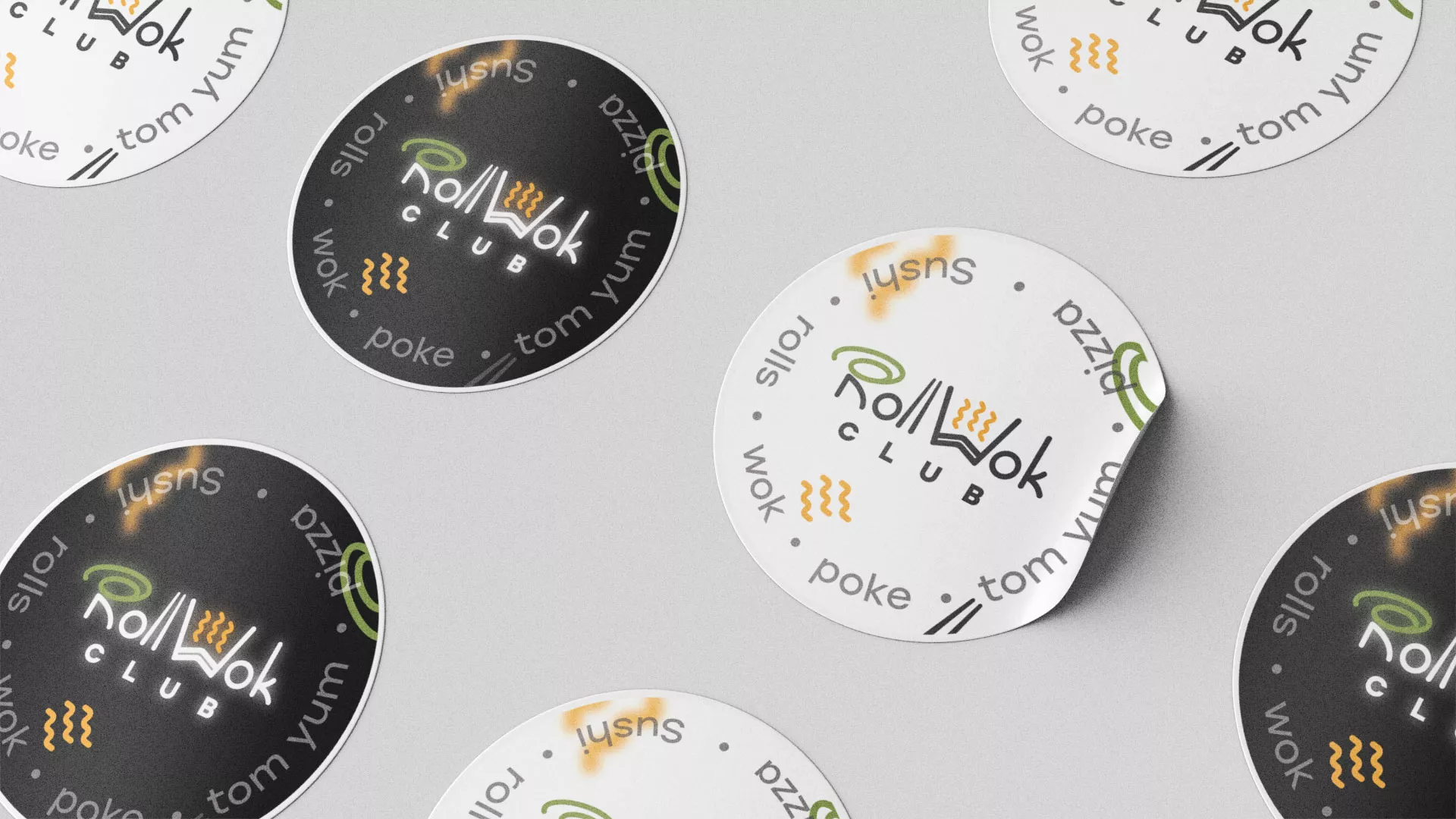 Разработка наклеек для суши-бара «Roll Wok Club» в Мосальске